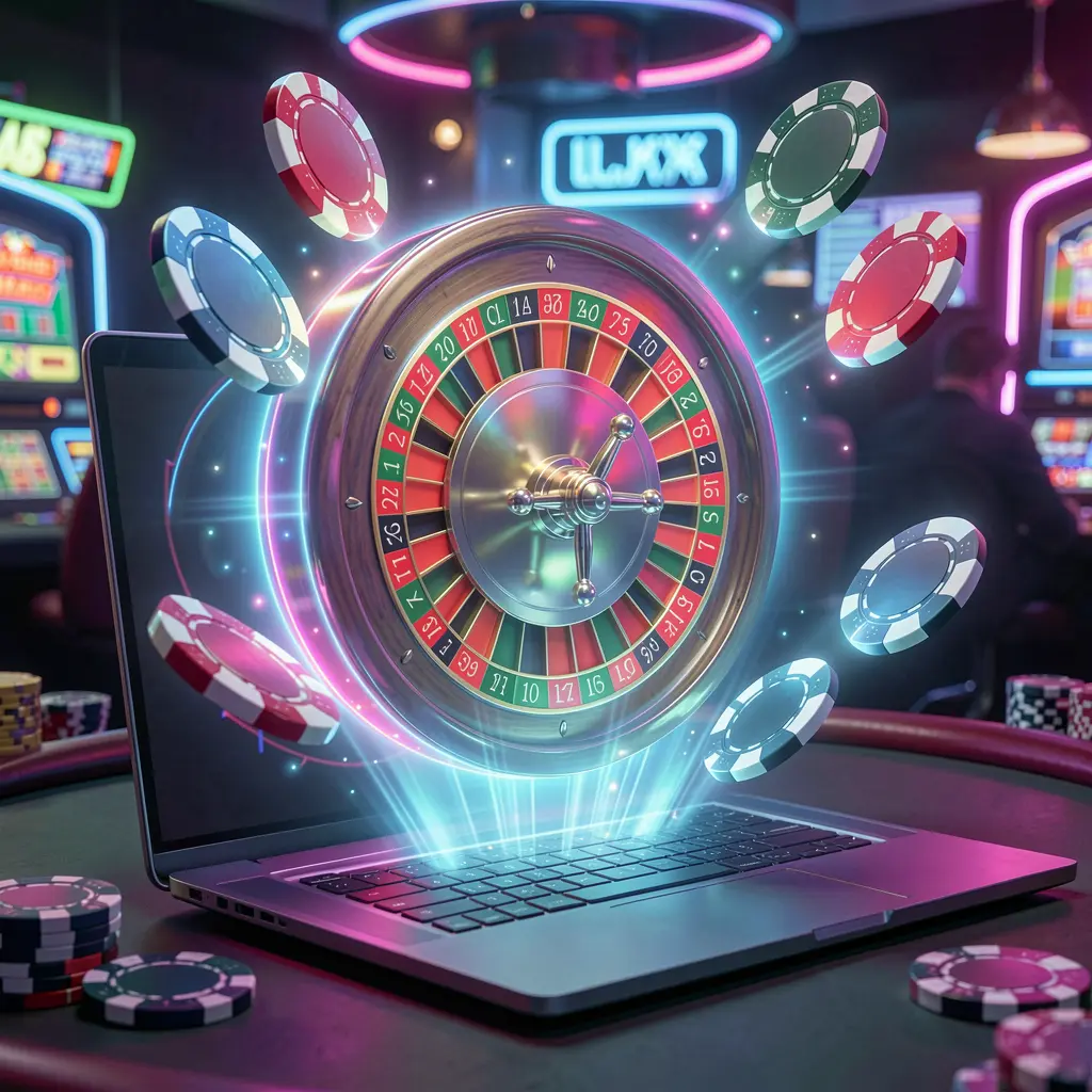 Futuristic roulette wheel with glowing numbers and spinning chips representing high tech casino gaming on BXBJILI for players in the Philippines
